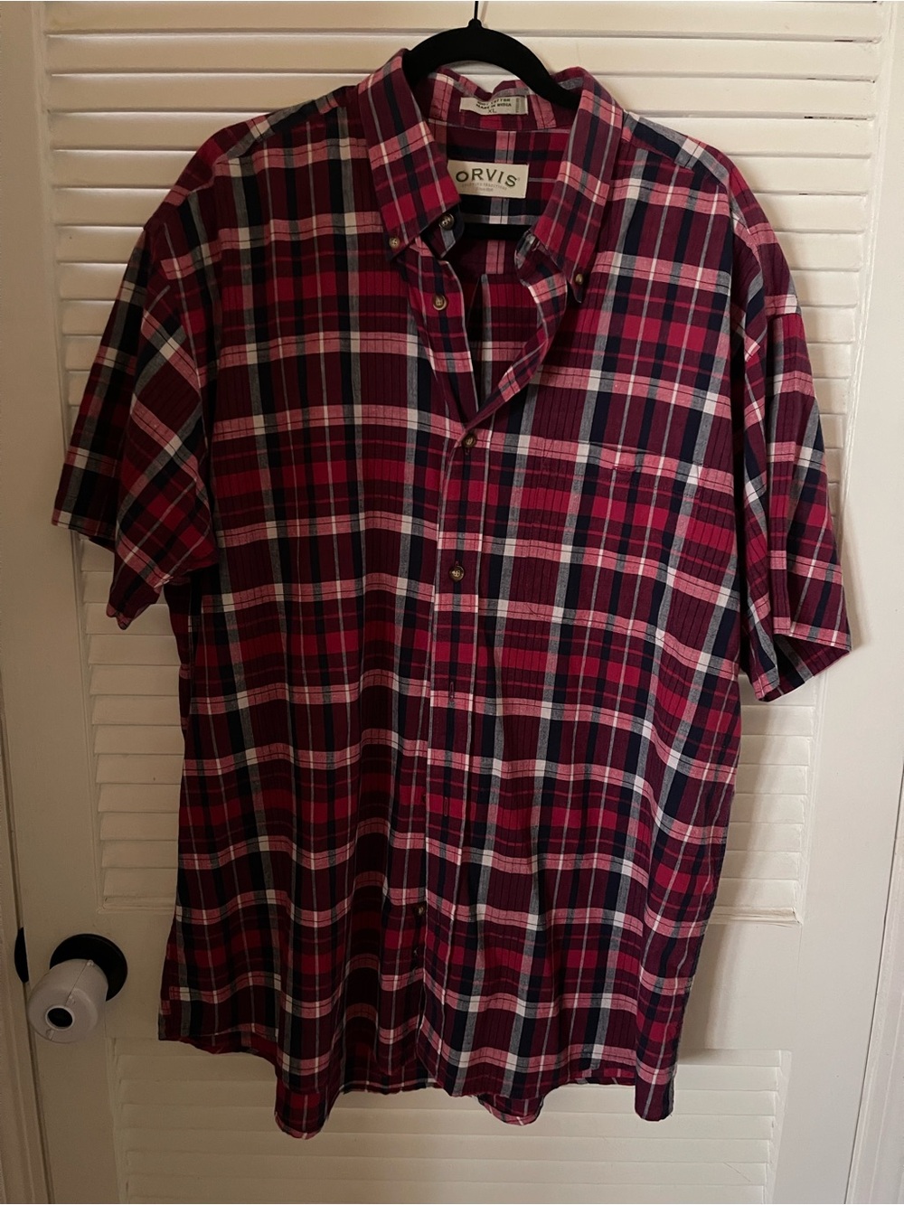 Orvis Red and Navy Plaid Short-Sleeve Button-Down Shirt